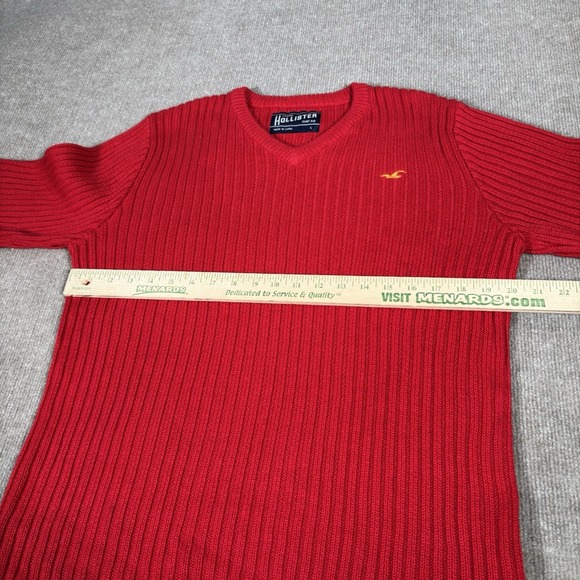 Vintage Hollister Sweater‎ Mens L Pullover Red Knit Surfer Rib V Neck Y2K - Picture 7 of 8